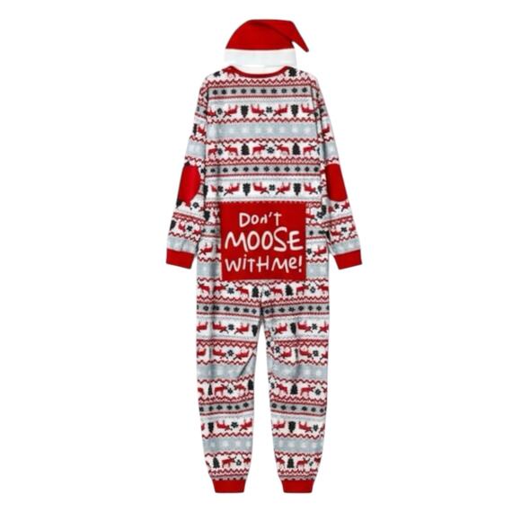 NWT PatPat One Piece Pajamas Mens M Red Moose Fair Isle Christmas Funny Novelty - Picture 1 of 8